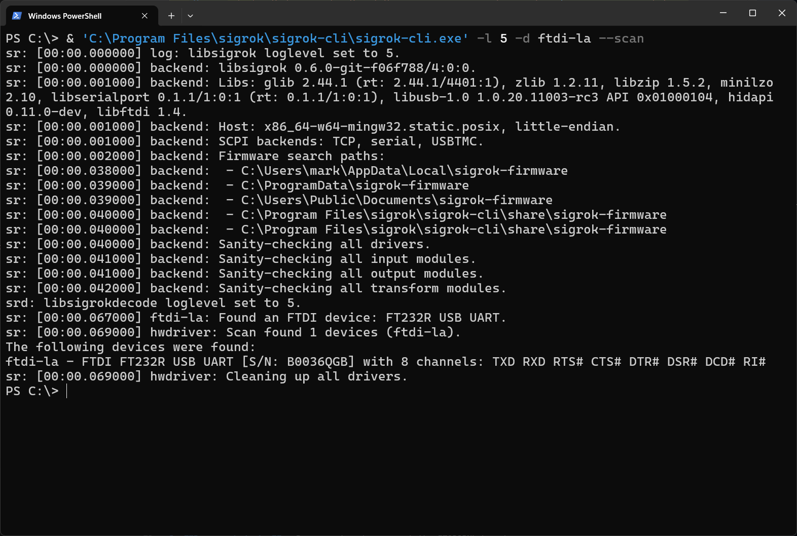 FTDI Device Recognized Successfully